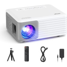 Mini Proyector Portátil con Tripode, 6500 Lumens Videoproyector Soporta HD 1080P, AKIYO Proyector Portátil Cine en Casa, para